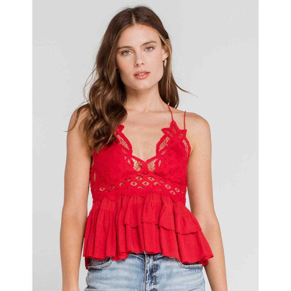 FREE People Adella Cami Red Small New with Tags Ruffled Lace Tank Top